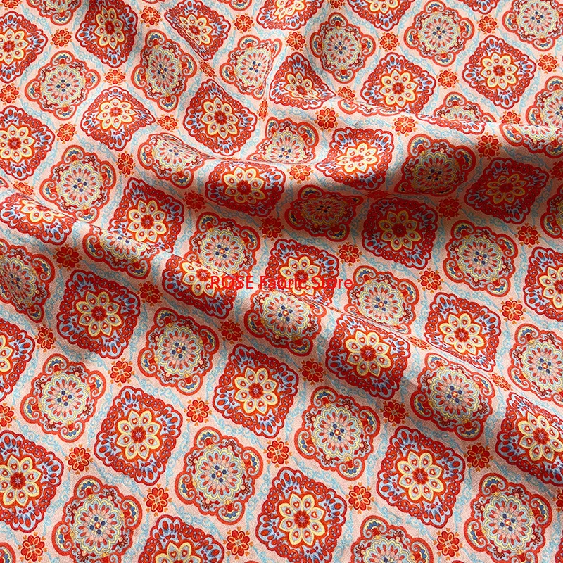 1 meter Ethnic Retro Jacquard Digital Printing Fabric for Sewing Dress Clothes DIY Handmade Crafting Cloth
