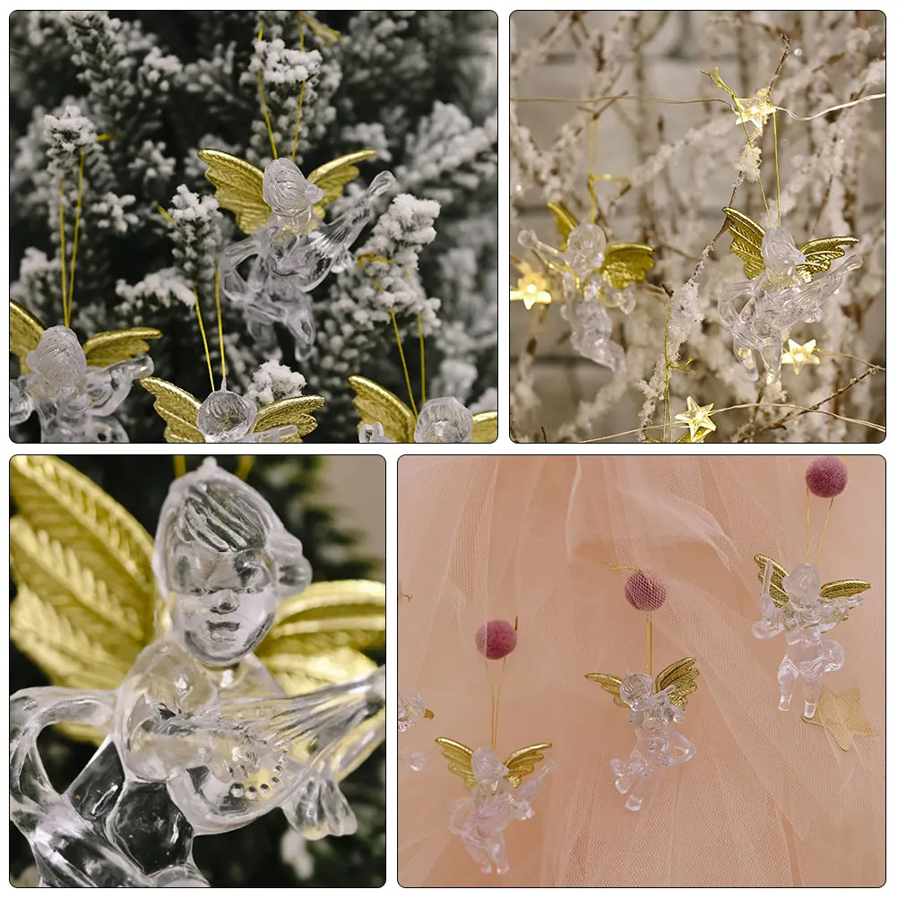 

12pcs Transparent Angel Pcs Acrylic Hanging Ornament Angel Pendant Garden Hanging Ornament Decor Household Festival Wall