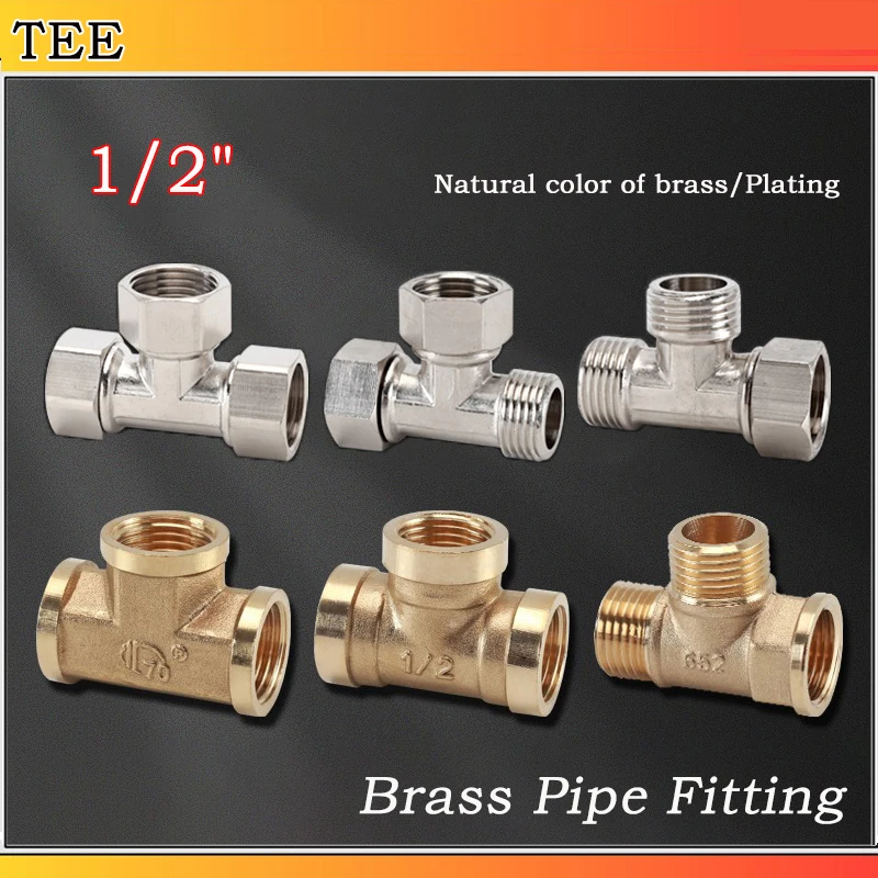 

Brass Pipe Fitting Male/Female Thread TEE Type Copper Pipe Fittings Water Oil Gas Adapter 1pcs 1/2" BSP