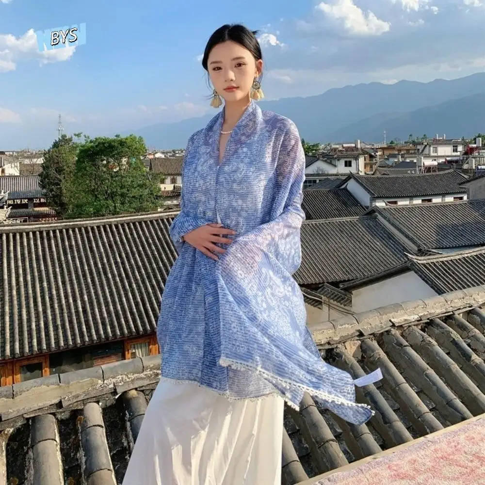 

Casual Sun Protection Paisley Shawl Floral Head Wraps Sunscreen Shawl Large Printed Beach Scarf Women