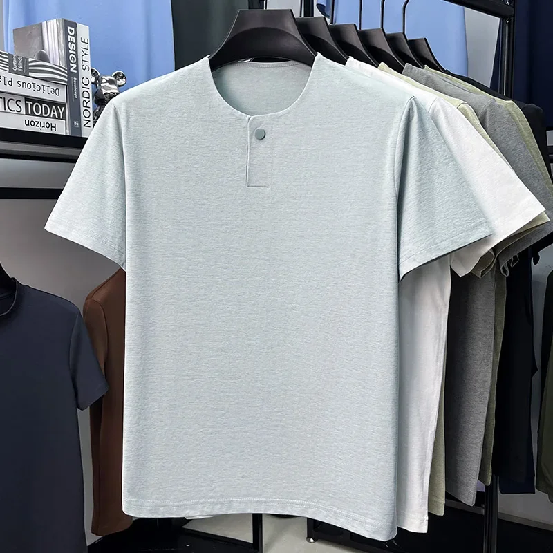 

Mens Short Sleeve T Shirt Henley Style Tops With Button Design Comfortable Breathable Tees For Men Streetwear
