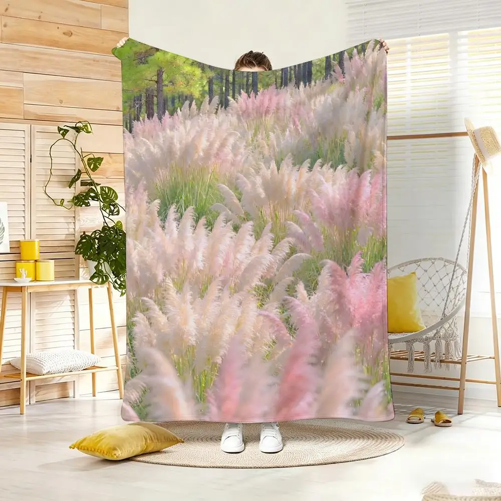 Manta de franela ligera con diseño de plantas verdes naturales, suave y agradable para la piel,ideal para refrescarse en verano.