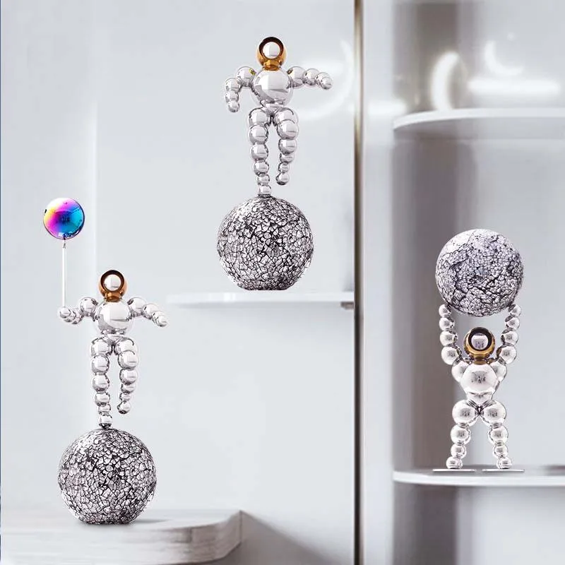 Stainless Steel Astronaut Tabletop Sculpture Spaceman Sphere Assembled Statue Hotel Corridor Shop Office Home Interior Decor