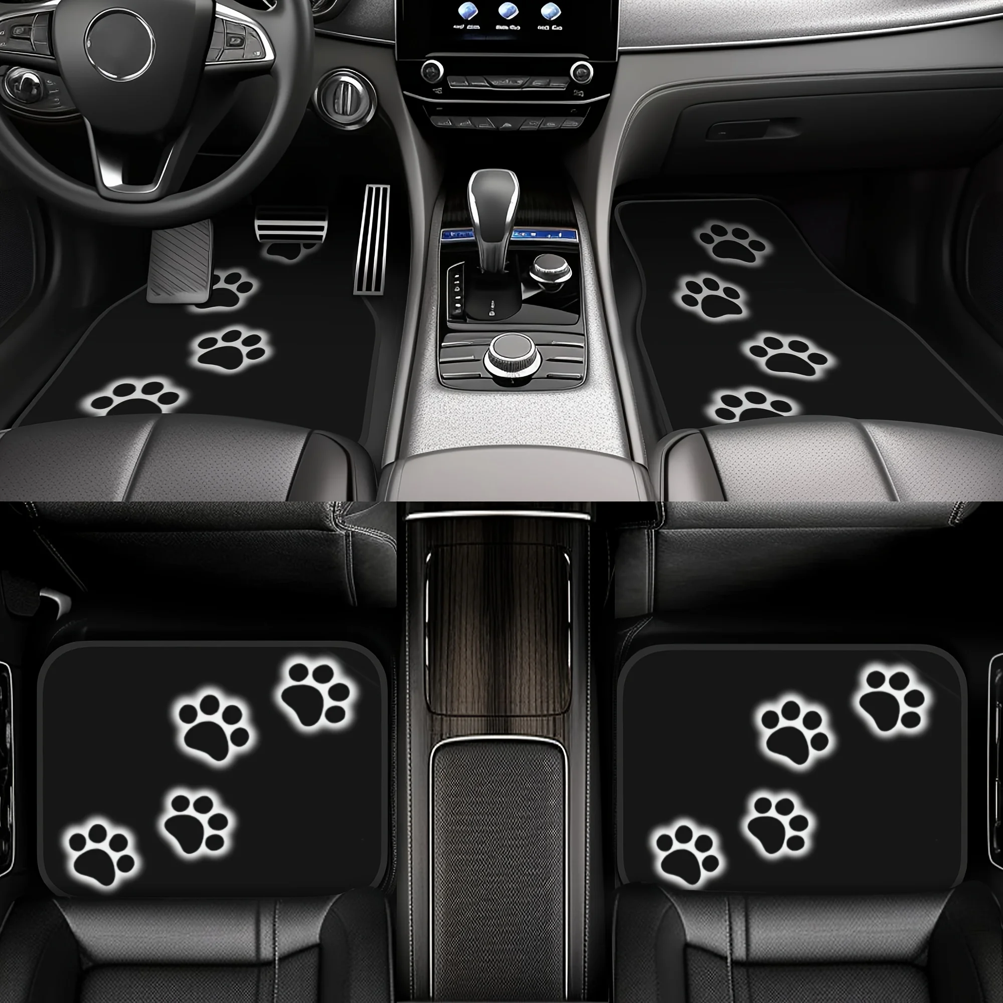 4pcs Paw Print Mats - Durable Creative Fashion Mats, Easy To Clean All-Weather Fit, Suitable For Sedans, Trucks, SUVs - Ideal