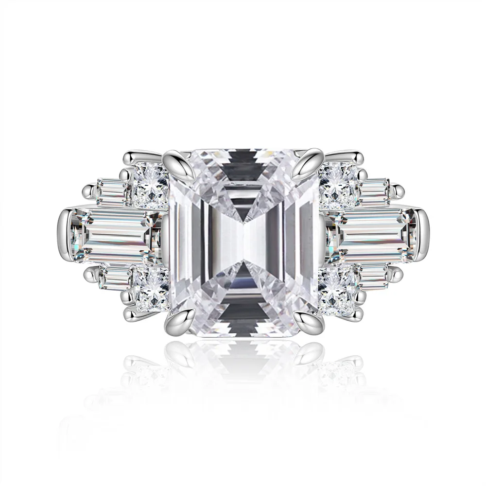 

1. 4CT 10*8mm Emerald Cut D Color VVS1 Moissanite Ring S925 Sterling Silver Luxury Sparkling Wedding Engagement Ring For Women G