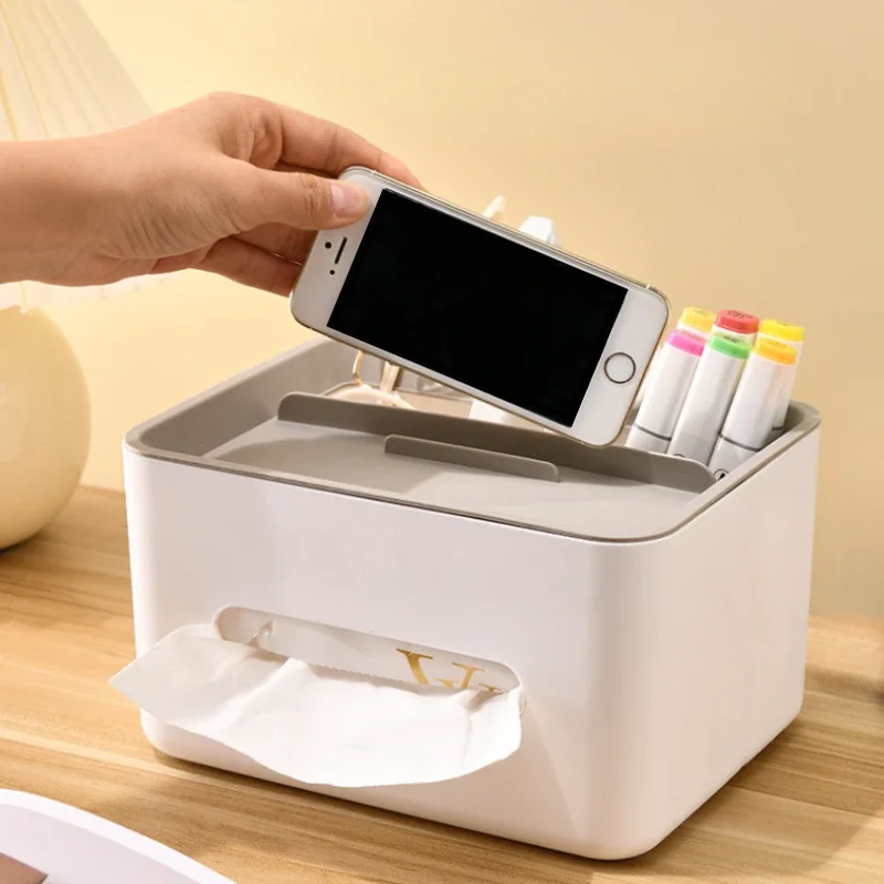 1pc Desktop Organizer Tissue Box Multi-function Remote Clutter Storage Cell Phone Holder Car Tissue Box Desk Storage Tools