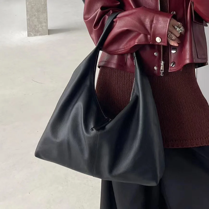 

Top layer cowhide underarm bag 2025 new genuine leather soft large capacity lazy handbag vintage women's one-shoulder tote bag