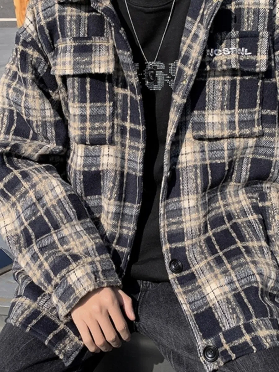 الرجعية الأمريكية منقوشة irt Jaet للرجال ربيع الخريف بدوره إلى أسفل طوق مطرزة العلامة التجارية العصرية طالب Haome الشارع الشهير #4