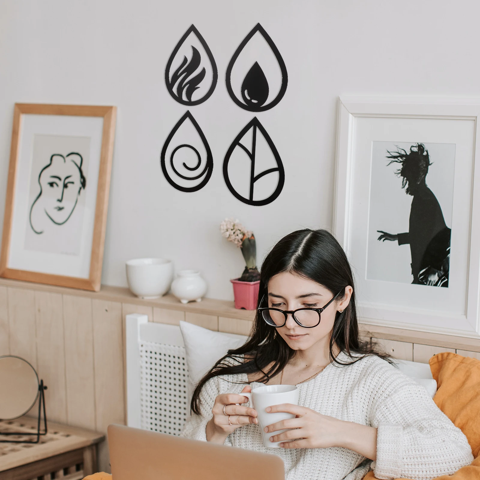 

4Pcs Water Drop Decorative Acrylic Wall Sticker Decal Bedroom Living Room Office Home Self Adhesive Wall Ornament Stylish Modern