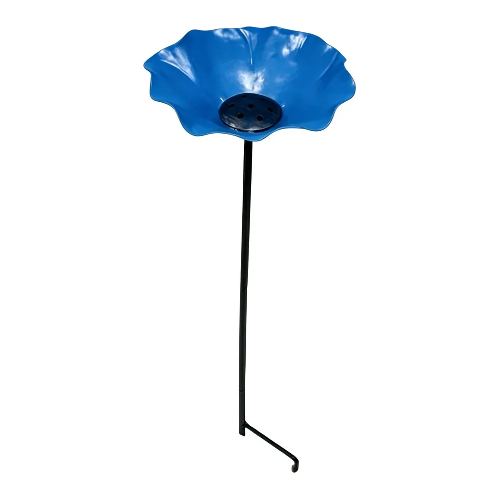 Outdoor Metal Garden Stake with Flower-Form Basin Designed for Pollinators Including Bees Butterflies and Small Birds