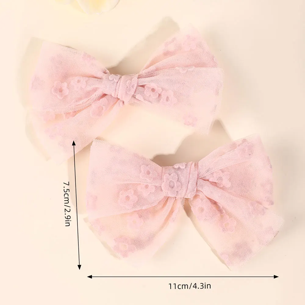 2Pcs White Lace Bow Hair Clip Sweet Floral Embroidery Hairpin Hair Styling Spring Clamp Gauze Barrettes Girls Hair Accessories