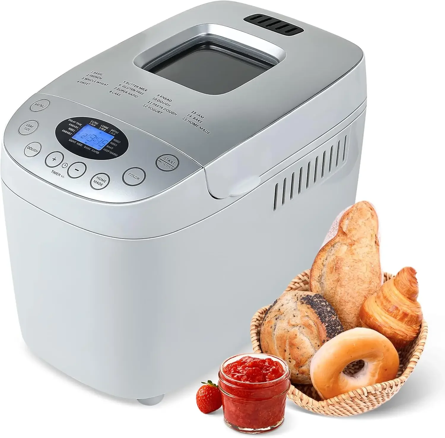 Máquina automática para hacer pan de 3,5 lb, 15 en 1, con paletas de amasar dobles, con Panel táctil y LCD