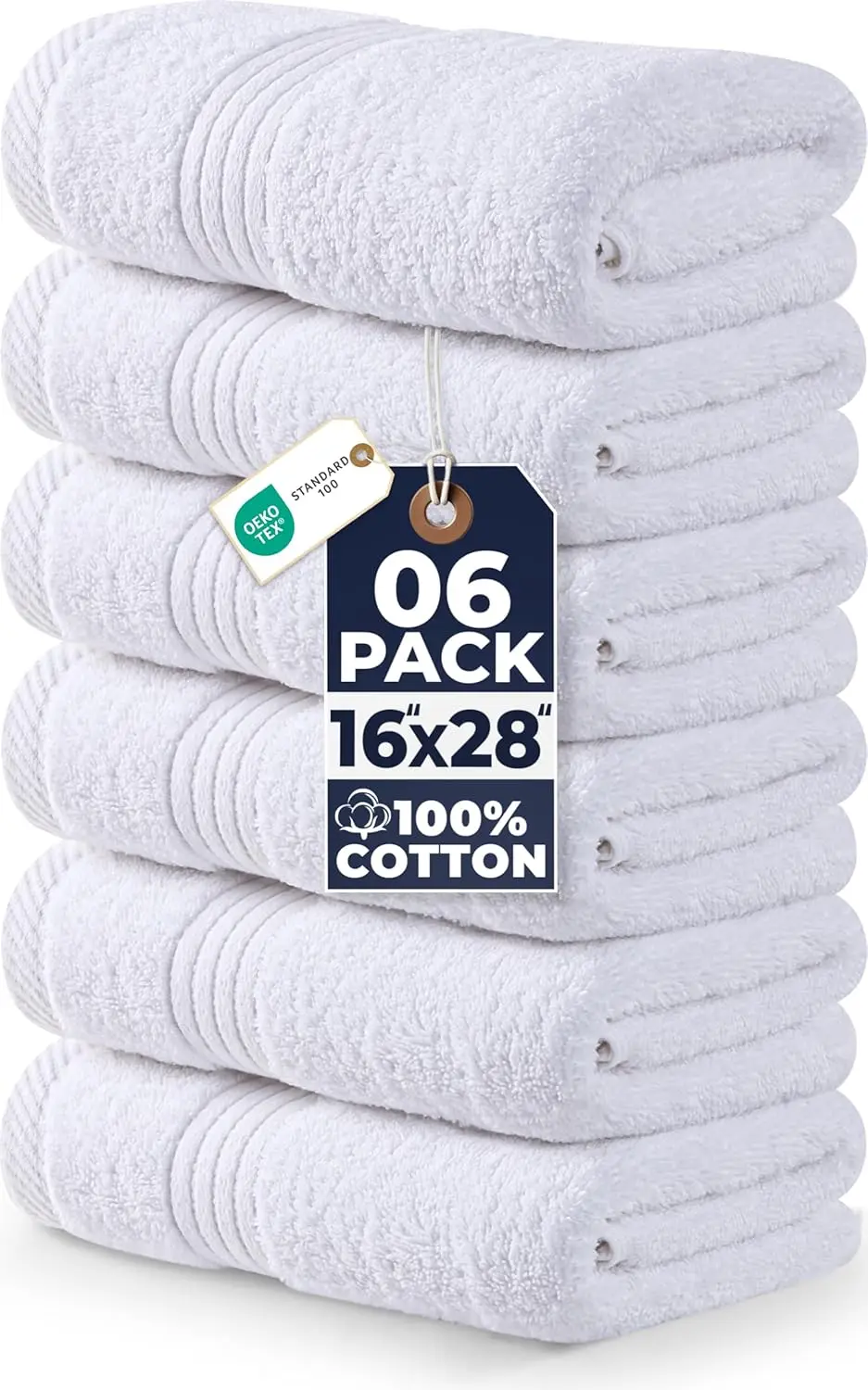 Premium 6-Piece Hand Towels Set, 16x28 Inches, 100% Ring Spun Cotton, Soft & Absorbent for Bathroom, Travel, Hotel, Spa, White