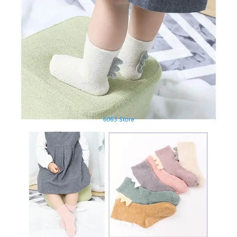 

1 Pair Non Slip Socks for 0-5T Babies Anti Skid Plush Socks Strong Grips