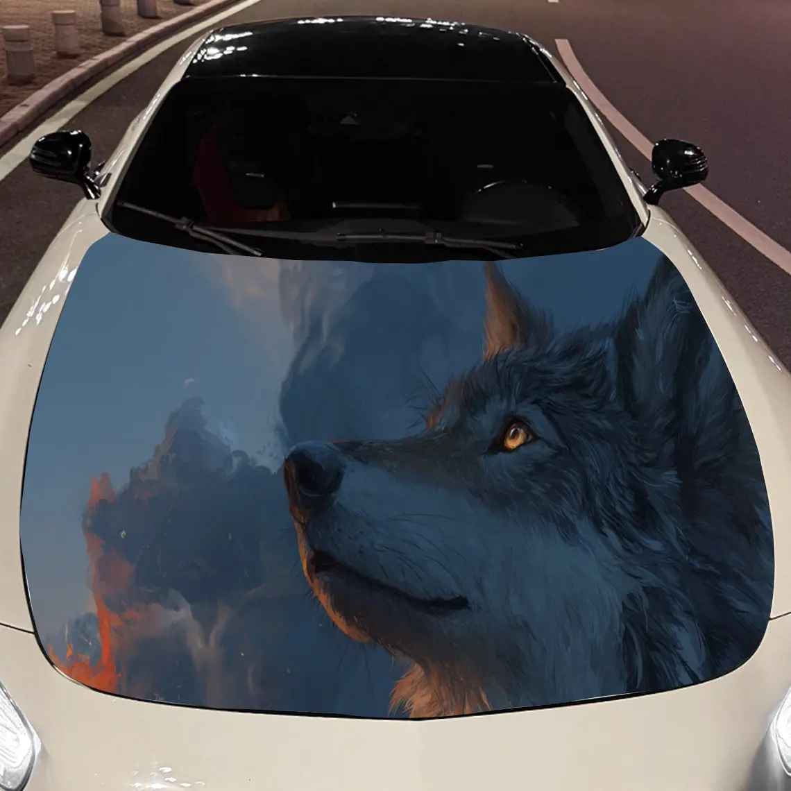 

Lonely Wolf Gaze Car Hood Sticker PVC Self Waterproof Stick, Striking Auto Exterior Accessories Decor Protect Gift for Car Lover