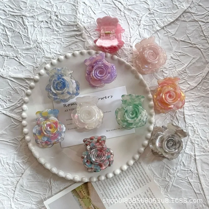 

Elegant Stereo Floral Hair Claws Acrylic Camellia & Rose Hair Clips Sweet Styling Korean Hair Accessories for Ladies Daily Wear