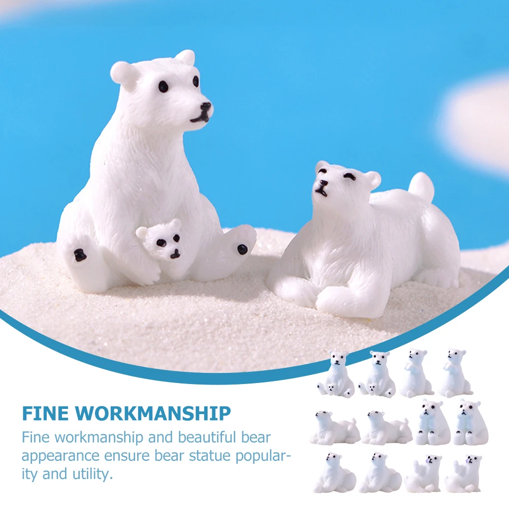 

12 Pcs Mini Polar Bear Ornaments Cute Statue Resin Figures Decorate Miniature Bears Statues Decoration Effects