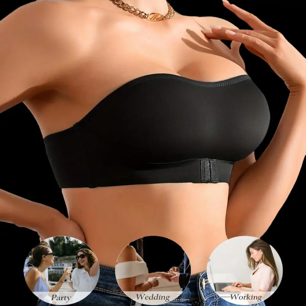 Strapless Bra Lightweight Wire-free Bra Strapless Push Up Bra Wireless Padded Bandeau Front Hook Tube Top Non-slip Comfortable