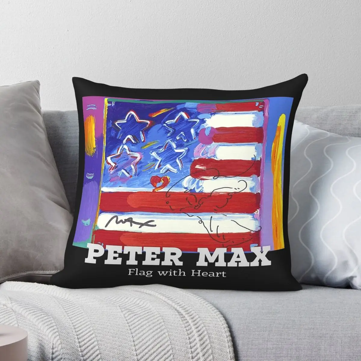 Peter Max Flag With Heart Square Pillowcase Polyester Linen Velvet Pattern Zip Decor Pillow Case Sofa Seater 18