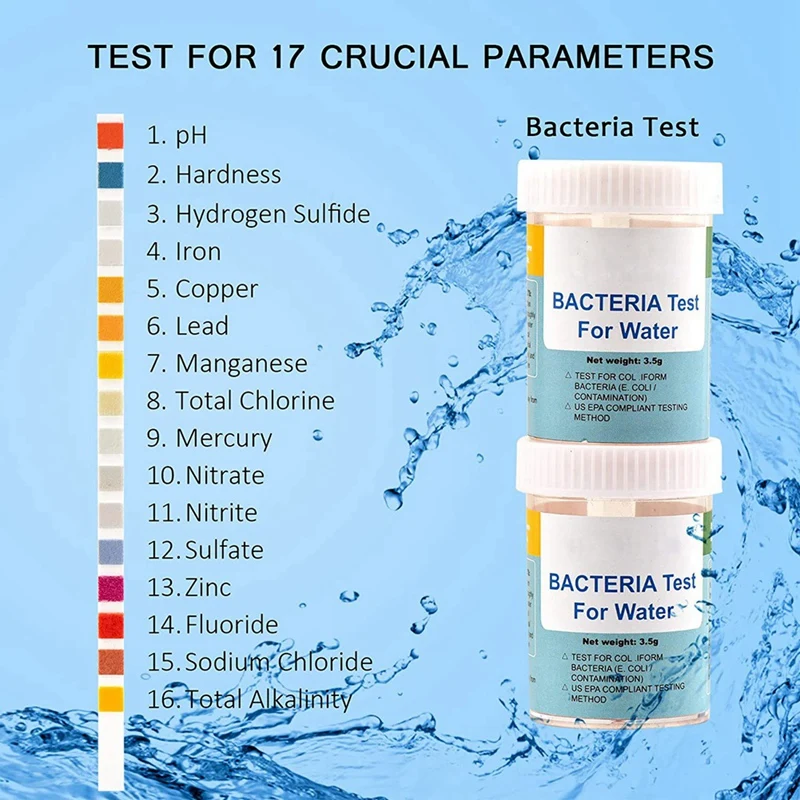 Kompletny zestaw Test wody 17 w 1 Test wody zestawy do domu, do łatwego testowania wody pitnej, PH, ołów