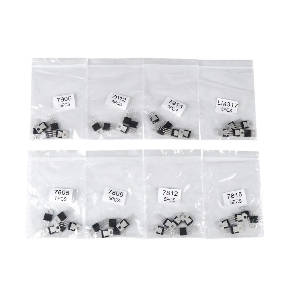 

40Pcs 8 Types 7805 7809 7812 7815 7905 7912 7915 LM317 Transistor Assortment Kit Set