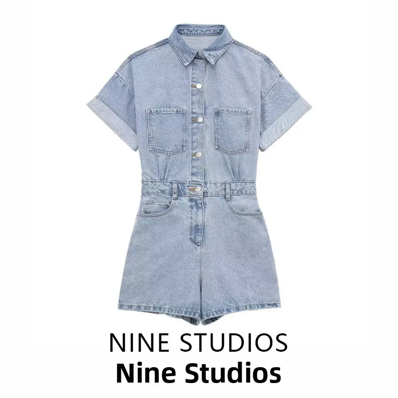 

NINE ZA Women's ort Sve Overall Jeans High Waist Cargo Pants ket Design Commute Sle Spring Collection Cotton Fabric