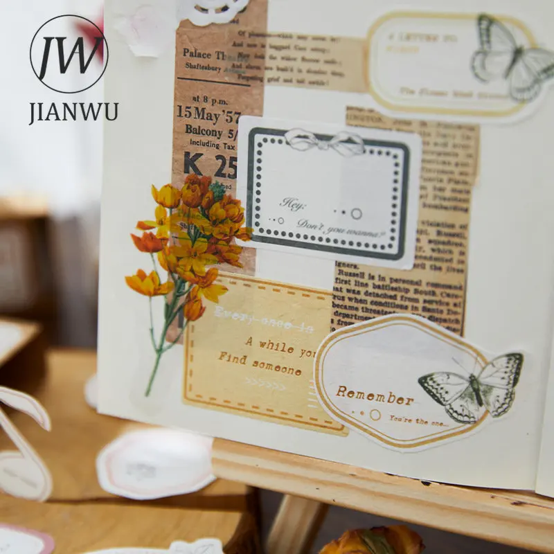 JIANWU 45 Sheets Retro Trend Series Material Paper Creative DIY Journal Collage Scrapbook English Decor Stationary