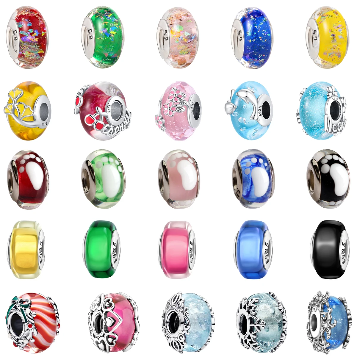 

Romantic 925 Sterling Silver Colorful Murano Glass Charms Cat Paws Beads Fit Originalt DIY Bracelets Necklace Women Jewelry Gift