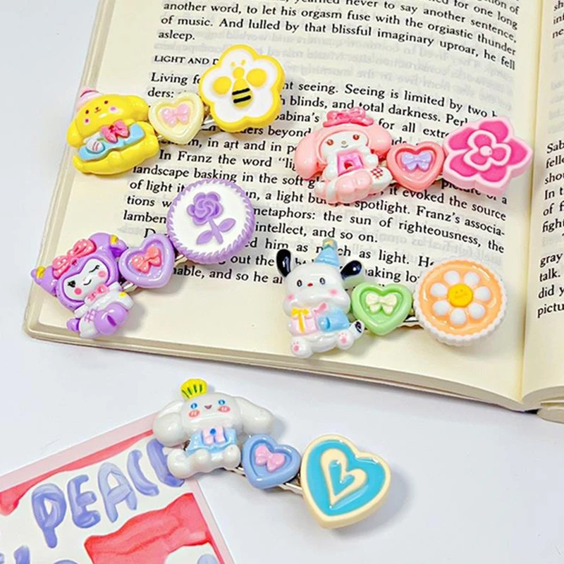 Cartoon Sanrio Hairpin Cute Hello Kitty Kuromi Melody Bangs Side Clips Girly Heart Hairpin Sweet Hair Accessories Birthday Gifts