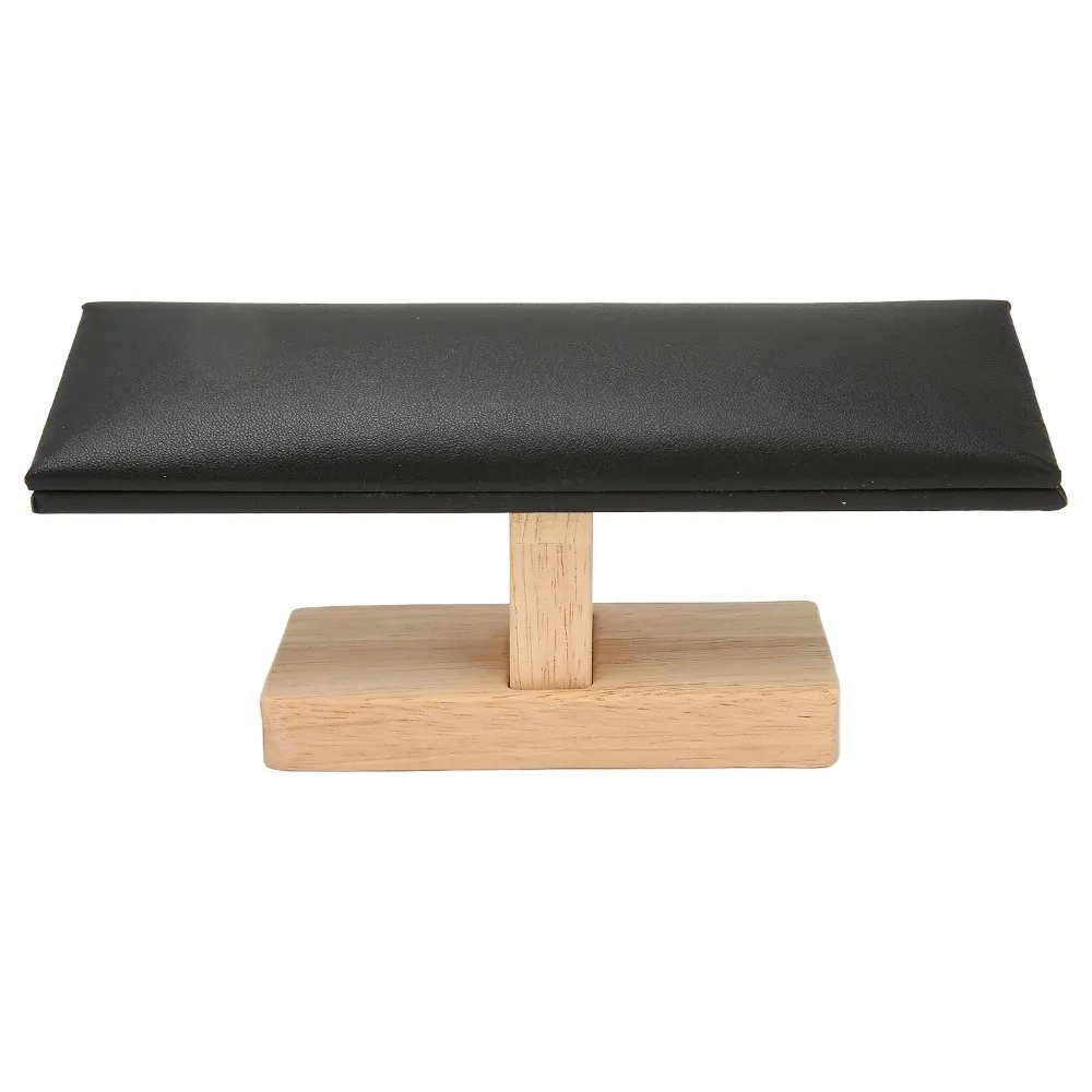 Black T Shape Bracelet Display Stand Solid Wood, Leather 20*6cm Sloped Watch Bangle Holder Retail Bracelet Exhibition Stand