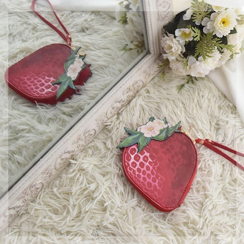 Erdbeerförmige Lolita-Mädchen-Handtasche, Japanische Süße Niedliche Münzbörse, Damen-Geldbörse mit Buchstabenstickerei und Reißverschluss – Detail 9
