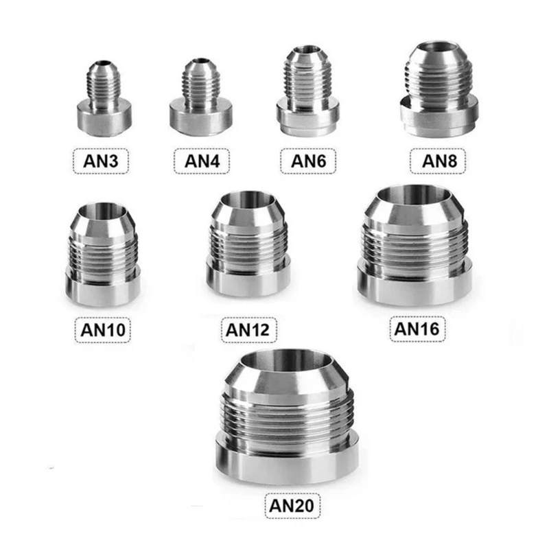 D5BE Male Port Aluminum Fitting Bung 4-Piece Set, 37 Degree Seal Base for Fuel Line, and Radiator Fabrication