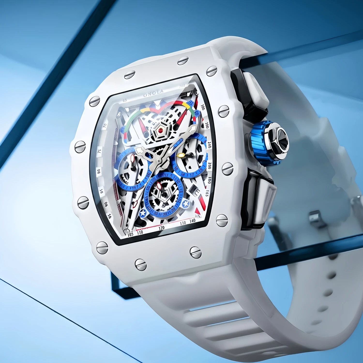 Reloj de lujo para hombre ONOLA moda casual multifuncional cinta de silicona impermeable reloj de cuarzo blanco