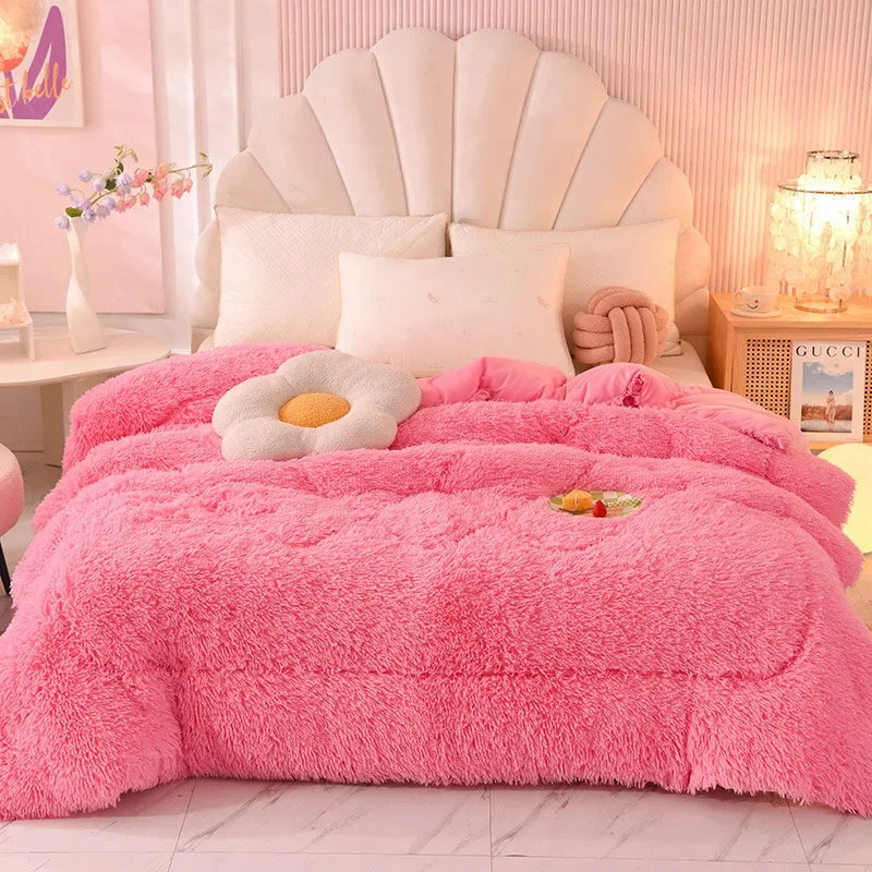 Household Fluffy Comforter Bed Set Faux Fur Fuzzy Duvet Set Luxury Ultra Soft Plush Long Shaggy Queen Size Duvet Quilt