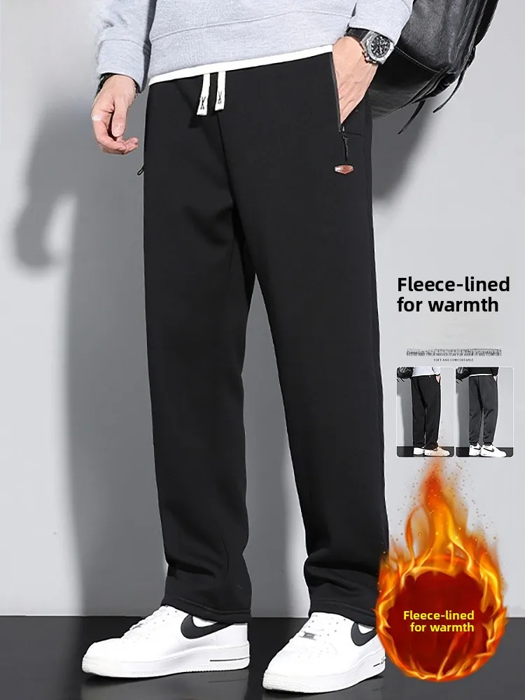 

Мужские утепленные повседневные брюки на флисовой подкладке, новые зимние свободные брюки прямого кроя, удобные брюки прямого кроя