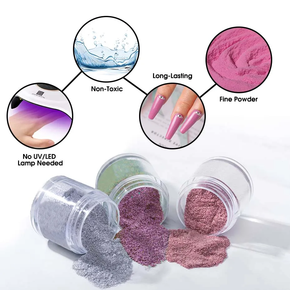 Rosalind Dompelpoeder Dip Glitter Stof Manicure Pure Nagel Poeder Decoratie Voor Dip Extensie Nail Art Design Gel Lucht Droog