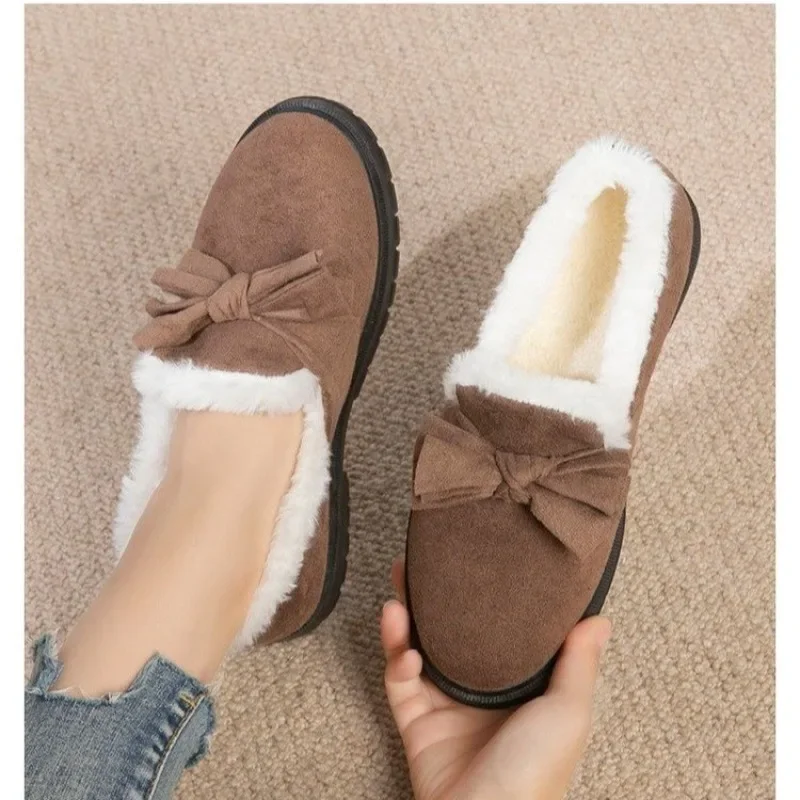 

New Fashion Women Winter Velvet Thickened Flat Bottom Slip Resistant Cotton Shoes Warm Fleece Thickened Non-slip Warm Snow Boots