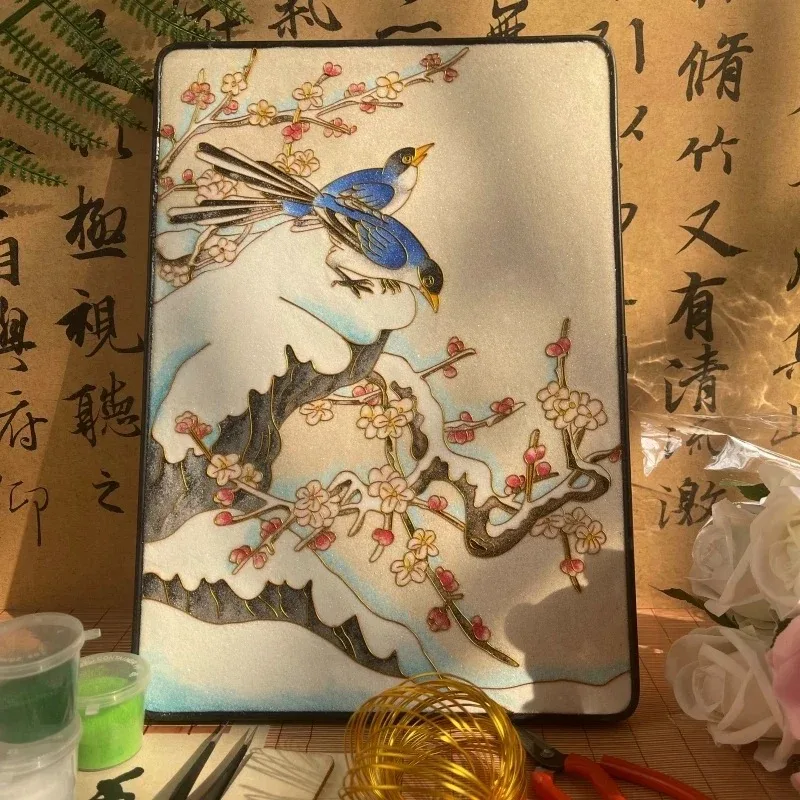 

Китайский ветер, цветок, птица, перегородчатая шелковая эмаль, картина, сделай сам, интеллектуальное культурное наследие, материал ручной работы, посылка, золотой шелк, Сан