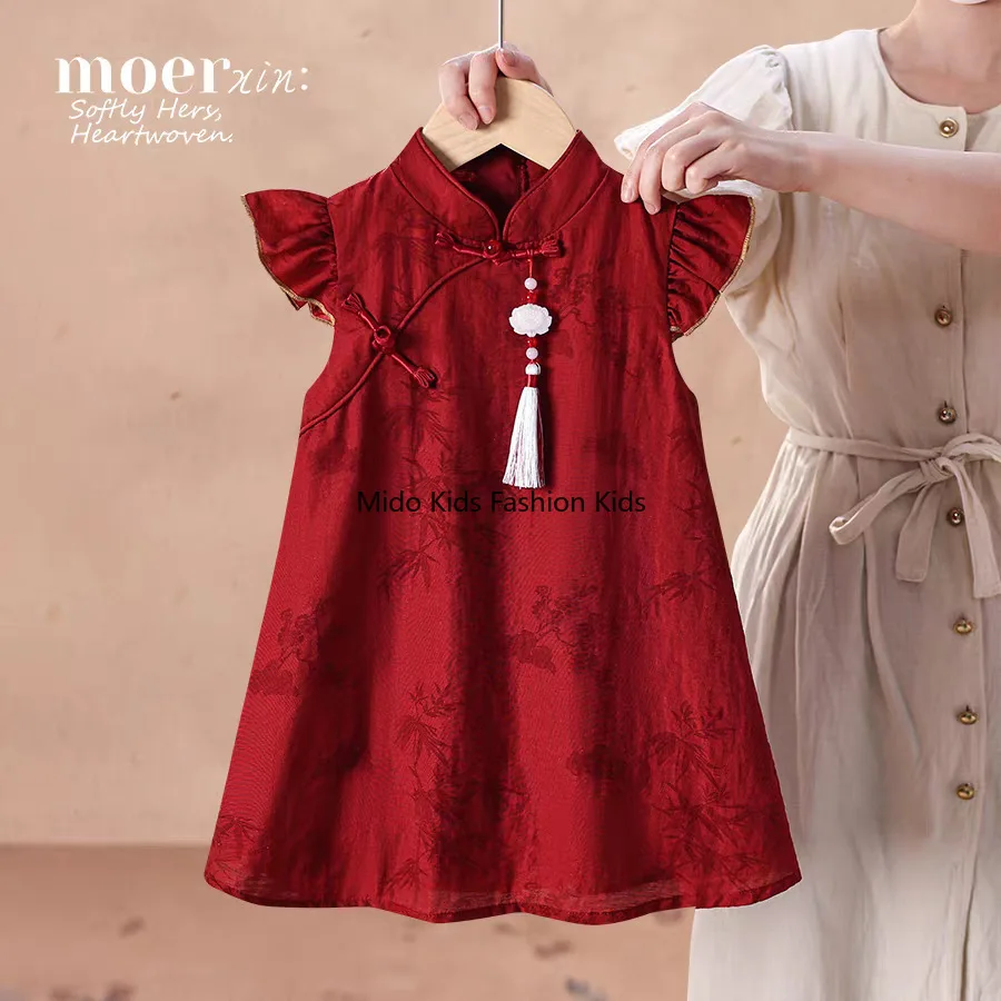 

Летнее платье-ципао в китайском стиле для девочек 1-8 лет, 2026 год, мягкое дышащее платье-ханьфу для маленьких принцесс, на рост 90-140 см