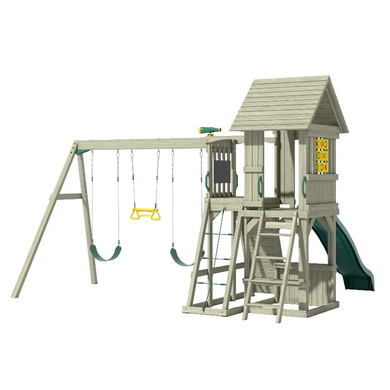 ملعب خارجي آخر للأطفال الصغار مجموعة أرجوحة وشريحة بلاستيكية آمنة لملعب إطار تسلق خشبي مجموعة أرجوحة للأطفال #1