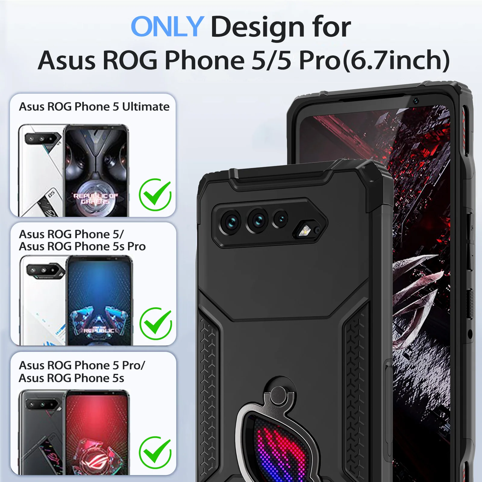 حافظة هاتف ROG 5 مقاومة للصدمات ASUS ROG 5/Pro/غطاء هاتف ألعاب فائق السرعة حماية من السقوط العسكرية من الكمبيوتر الصلب ممتص للصدمات من مادة البولي يوريثان الناعمة