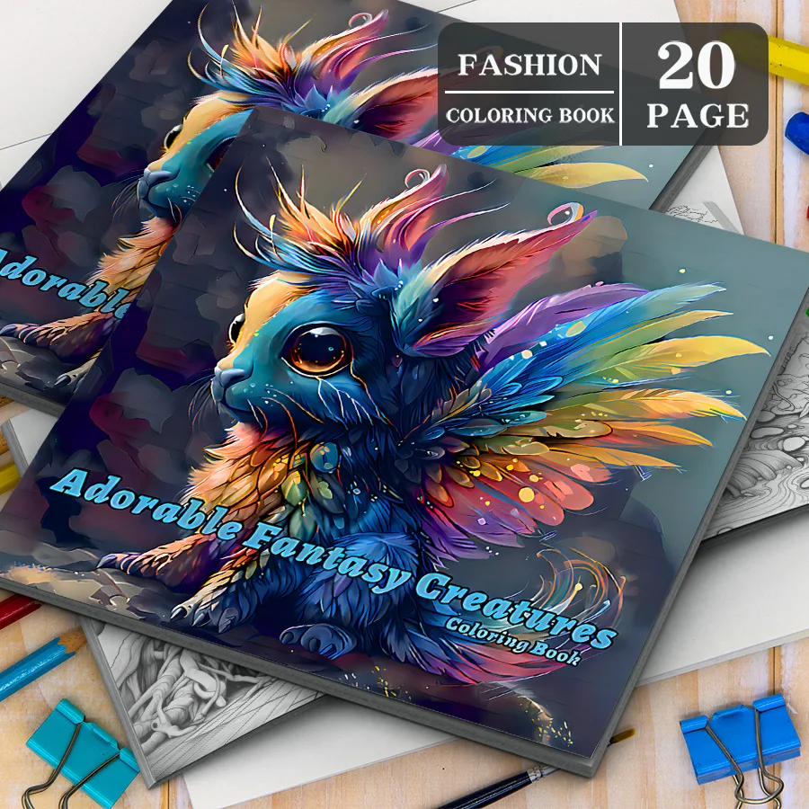 Bview Art 20 Pages Adorable Fantasy Creatures Coloring Book for Adults Teens - Stress Relieving Cute Cartoon Graffiti Art