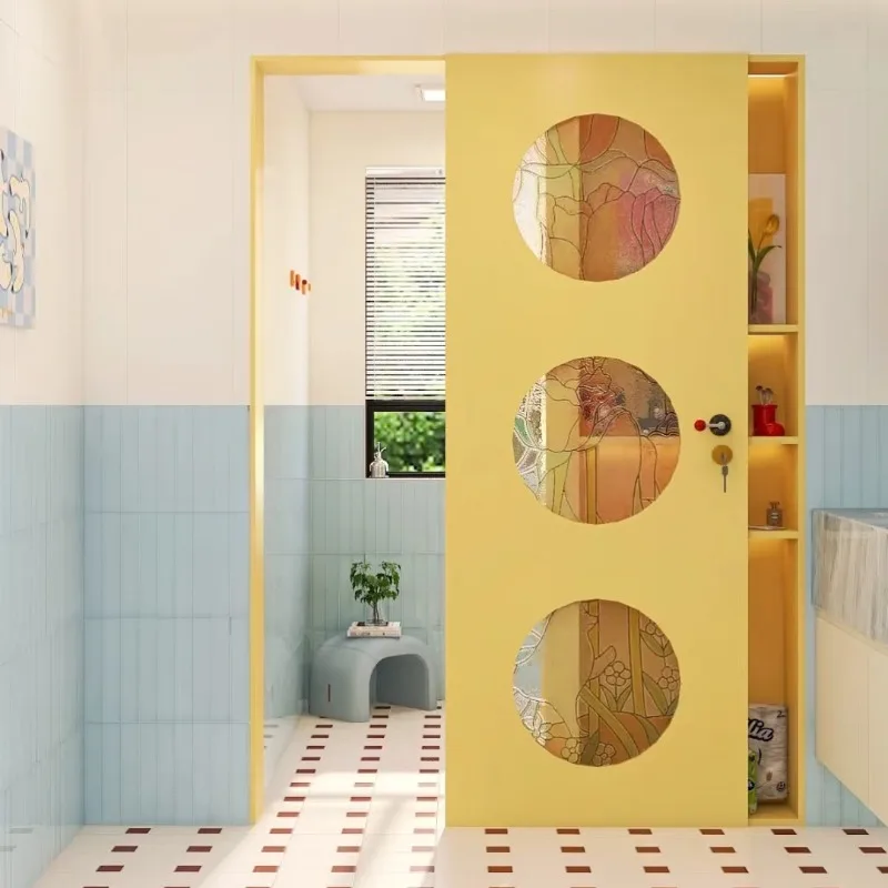

Small Yellow Door Hole Ghost Door Bauhaus Wood Kitchen Bathroom Partition Sliding Door