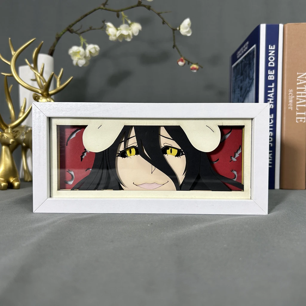 Paper Cut Shadow Box Overlord Albedo Led Light Box For Bedroom Decoration Bedside Night Lamp Anime Lightbox Brithday Gifts