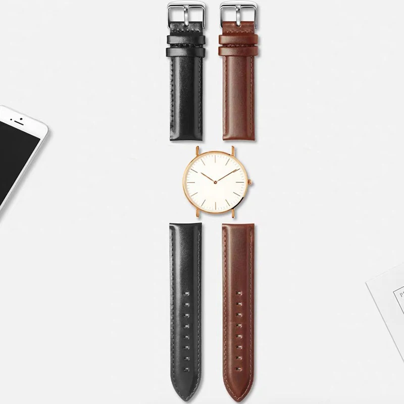 Correa de reloj de cuero genuino, pulsera negra, accesorios de reloj, 18mm, 20mm, nuevo
