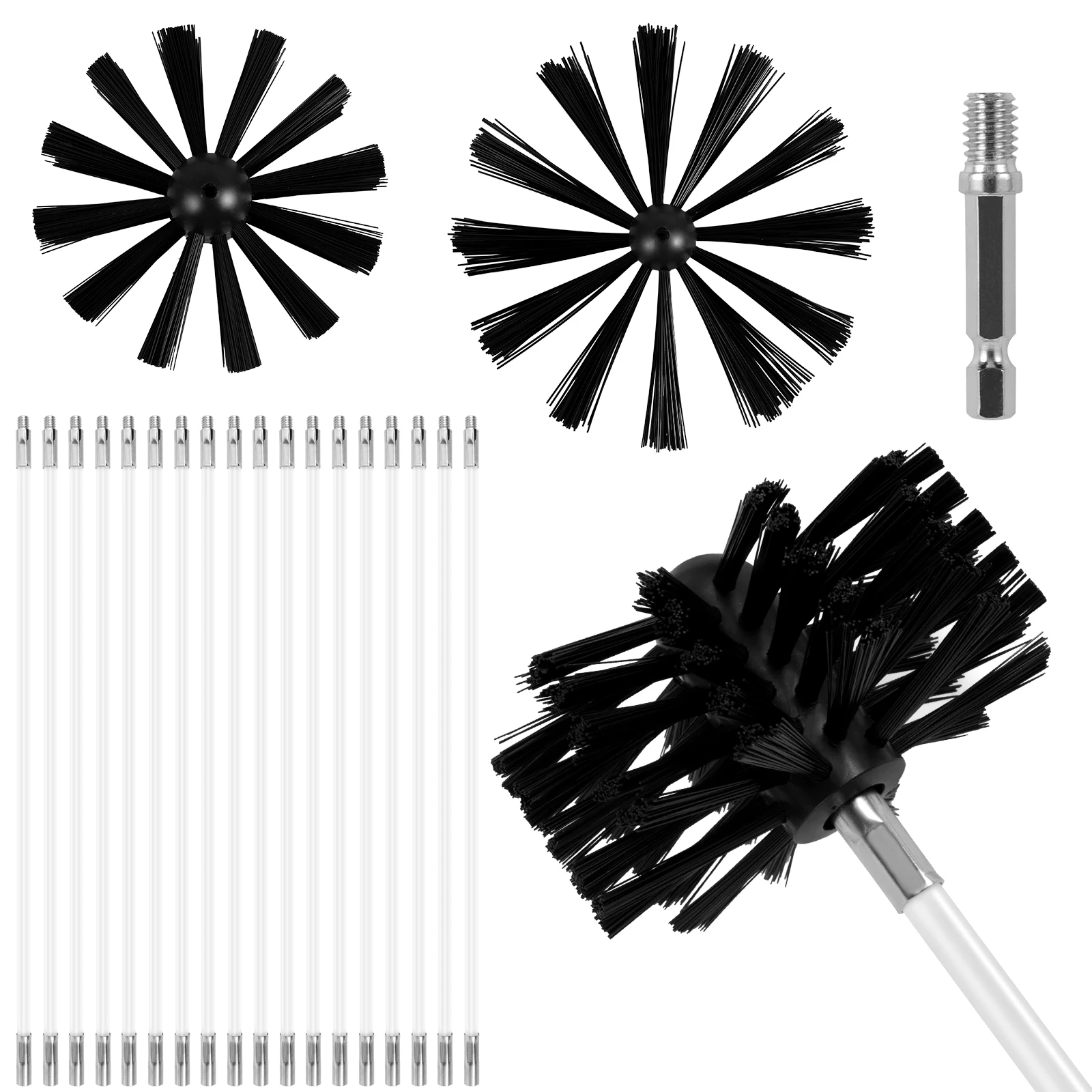 Chimney Cleaning Brush Extendable Flexible Dryer Vent Cleaner Soft Bristle Effective Air Duct Cleaning Tool with18 Rods