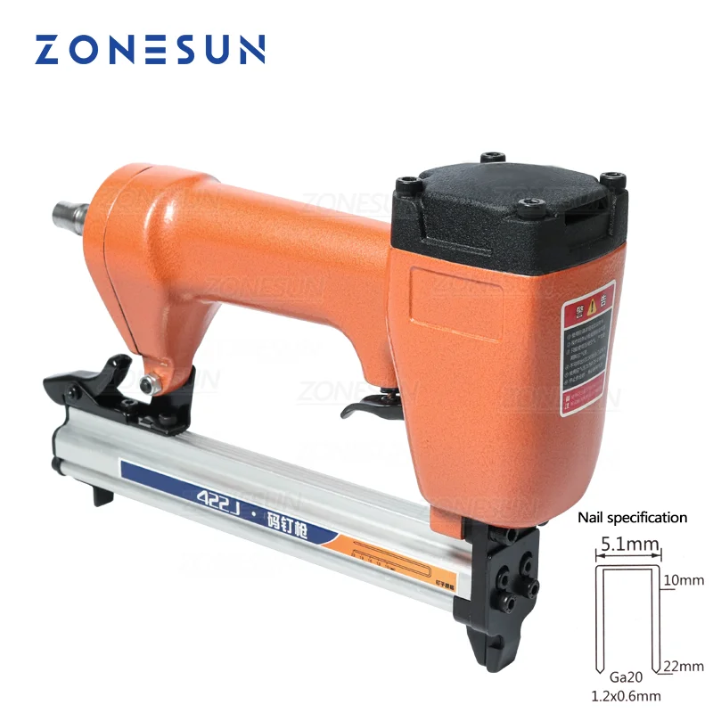 

ZONESUN 422J Ga20 5.1mm Width Nail Pin Gun Pneumatic Micro Pinner Nailer Air Brad for Furniture Wood Sofa Woodworking Stapler