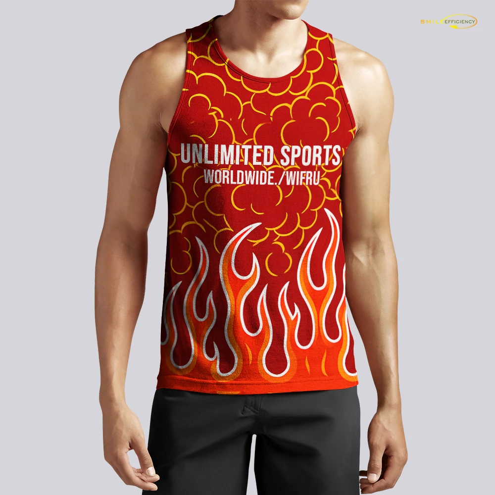 Summer Men's Gym Training Vest Cool Flame Print Breathable Fitness Muscle Shirt Unisex Fashionable Loose Sleeveless Tank Tops