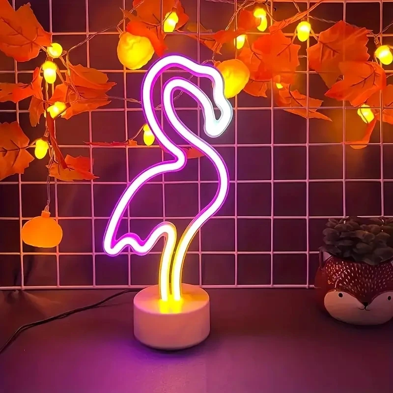 Lampe Néon Colorée à LED, Flamant Rose, Ananas, Arbre, Alimentation par Batterie, USB, Décoration de Table de Chambre, Vacances