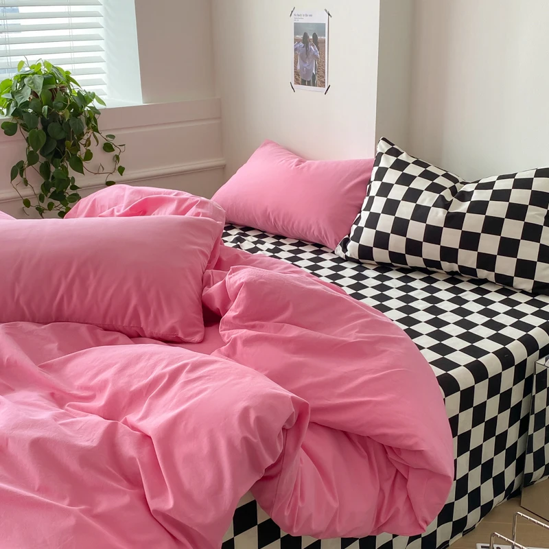 Imagem -02 - Conjunto de Cama Estilo Princesa para Meninas Capa de Edredão Fronha Lençol Macio Roupa de Cama Completa Rosa Preto Monocromático Ins Solteiro